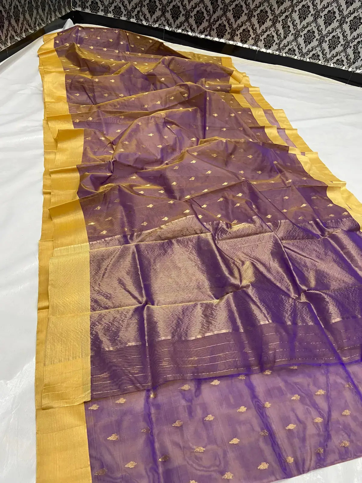 Royal Plum with Burnished Gold Buti Chanderi Saree