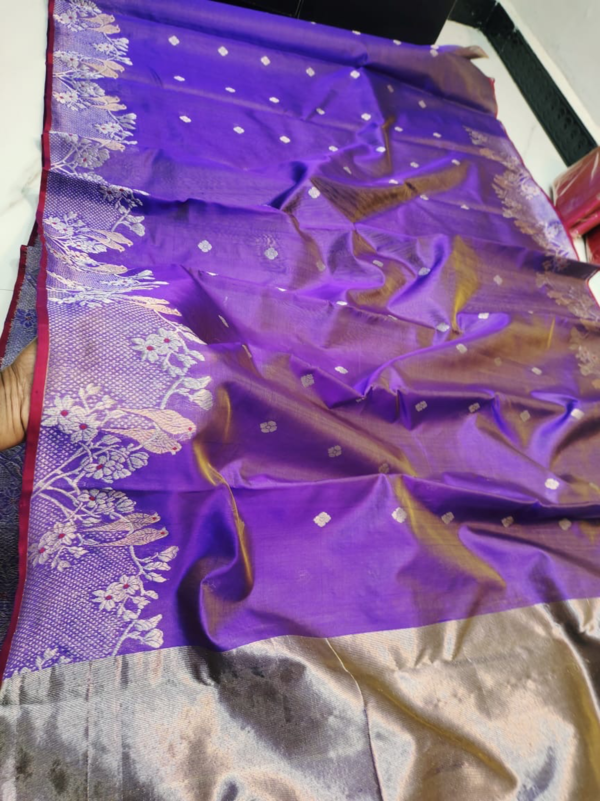 Imperial Amethyst with Artisanal Silver Vana Mala Pattu Silk Saree