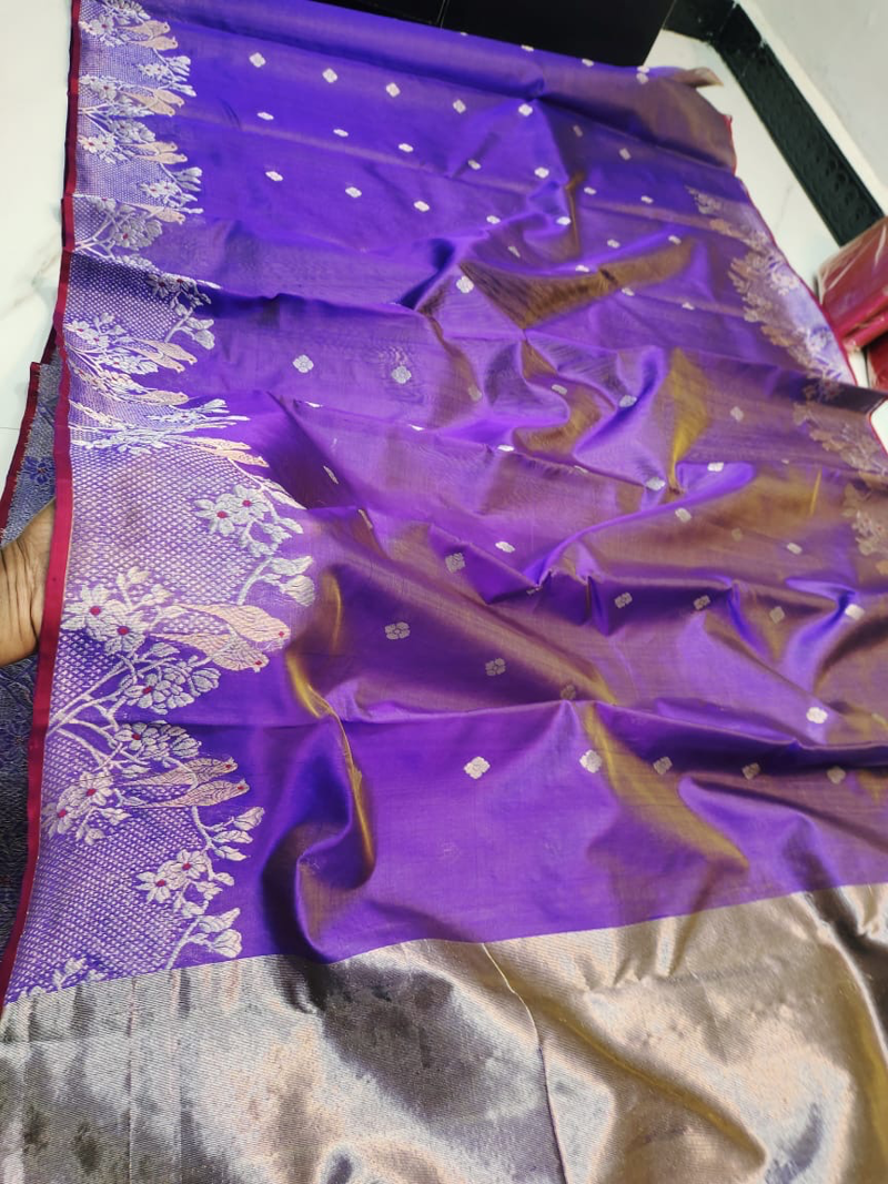 Imperial Amethyst with Artisanal Silver Vana Mala Pattu Silk Saree