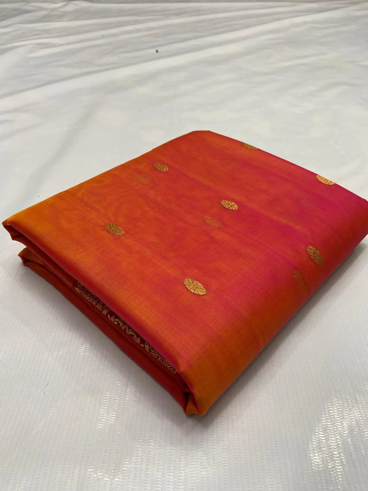 Vermillion Blush and Rani Pink with Delicate Gold Zari Buttis Kataan Silk - Handloom Chanderi Saree