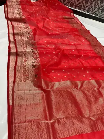 Vermillion Radiance with Heritage Zari Motifs Kataan Silk - Handloom Chanderi Saree