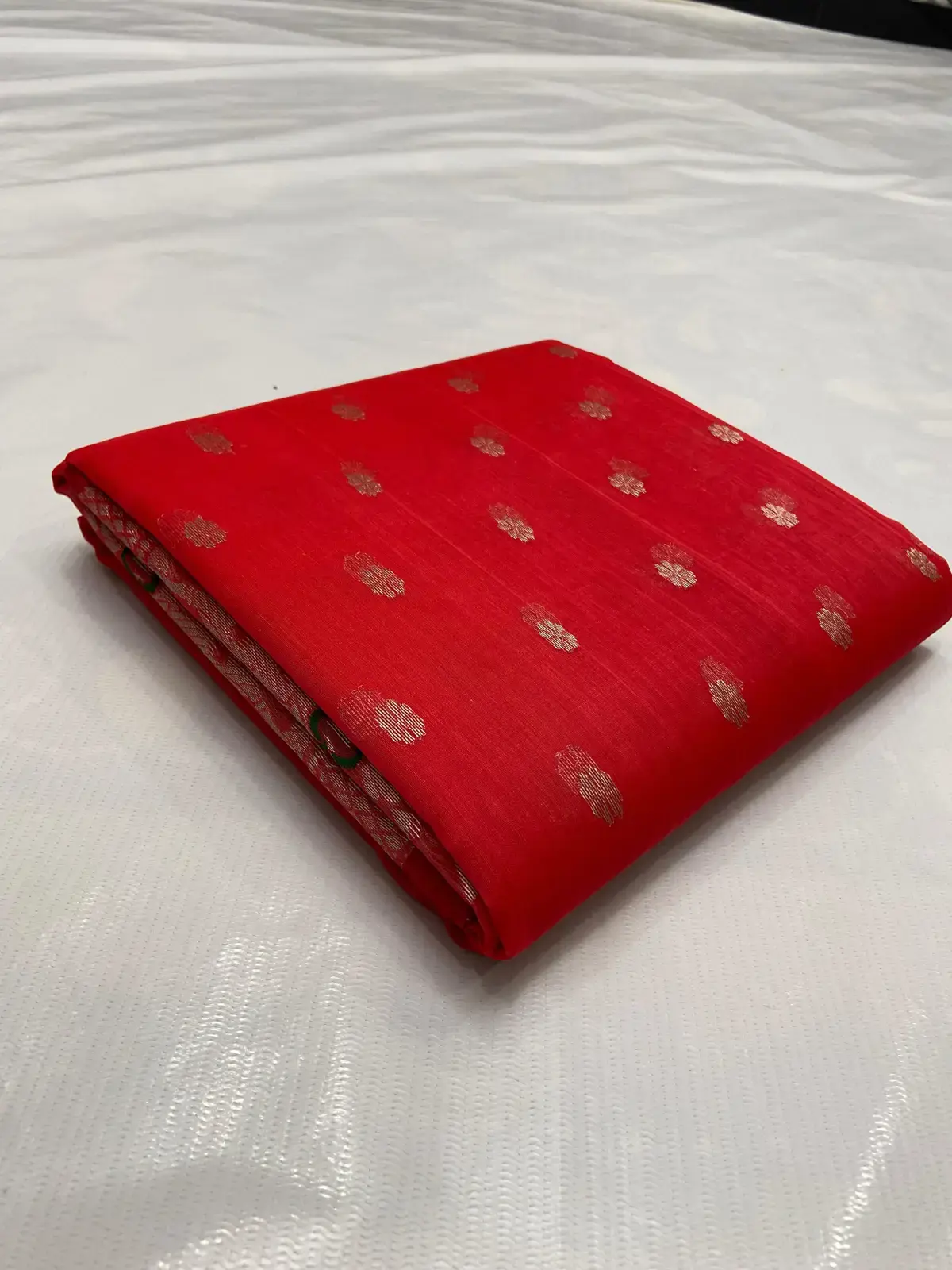 Handwoven Vermillion & Antique Gold with Emerald Accents Vermillion Radiance with Heritage Zari Motifs Kataan Silk - Authentic Chanderi Silk Saree Chanderi Saree - View 5